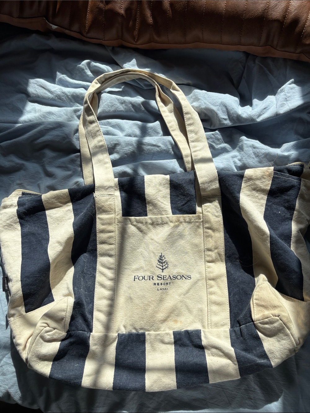 Four Seasons Resort Canvas Tote - Black & Cream Stripes